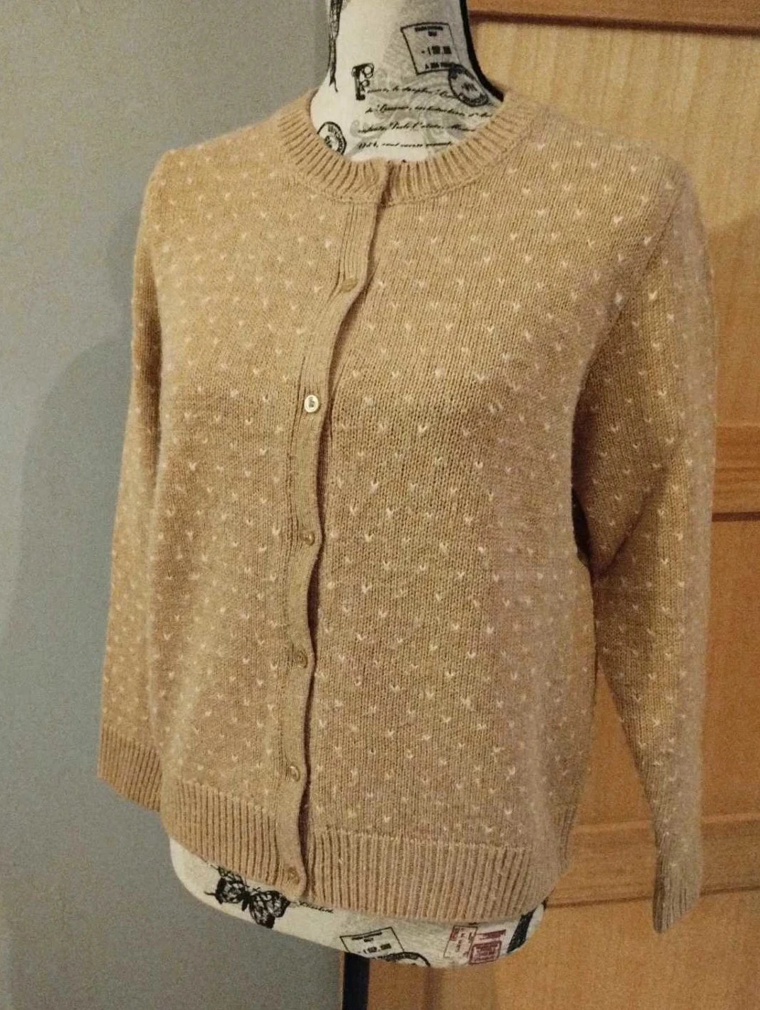 Cardigan femme ,marron clair, laine/cachemire/mohair, Galeries Lafayette,  XS